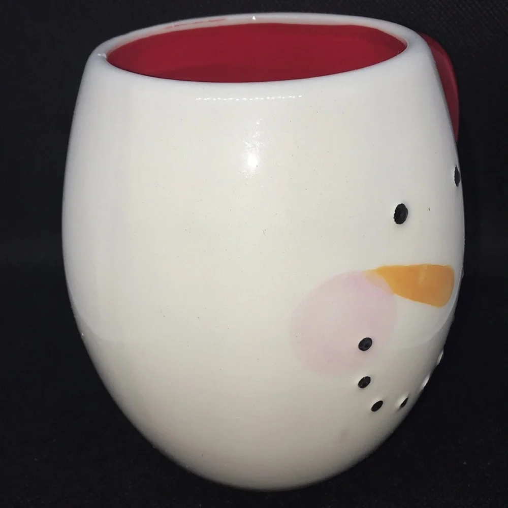 Vintage Magenta Snowman Mug Red and White